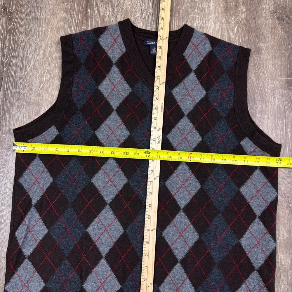 Banana Republic Argyle Sweater Vest Mens XL Lambswool Cashmere V-Neck Brown Grey